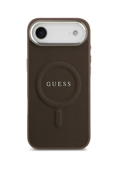 Apple Uyumlu iPhone 17 Air Kılıf Guess Lisanslı M-safeli Klasik Yazı Logolu Pu Deri Kapak Kahverengi Kahverengi