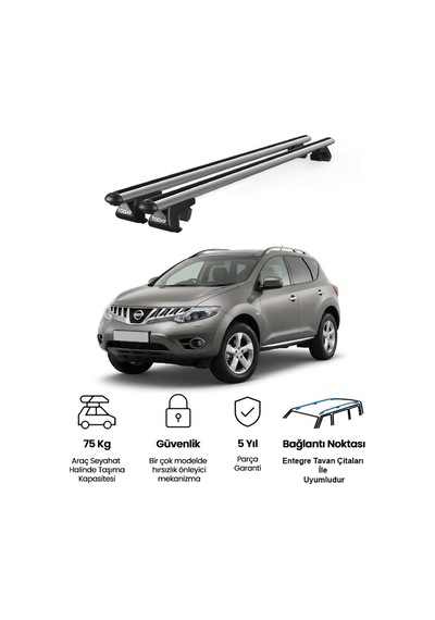 Venüs Nissan Murano 2008-2015 Uyumlu Gri Ara Atkı Port Bagaj Tavan Barı