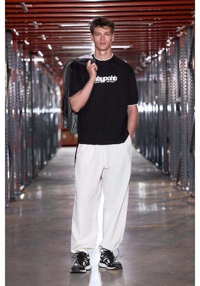 Grımelange Rough Erkek %100 Organik Pamuklu Kontrast Biyeli Baskı Detaylı Regular Fit Siyah T-shirt