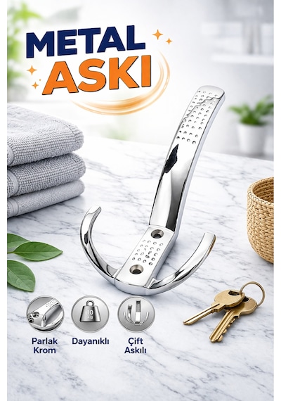 Noktalı Metal Vestiyer Askısı Parlak Krom Portmanto Dolap Elbise Askılığı Şık Mobilya Askı Gümüş Gri