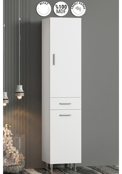 Boy 35 195 Cm Beyaz Mdf Sepetsiz Banyo Boy Dolabı