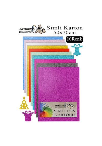 Simli Karton 50x70 Cm 10 Renk 1 Paket 10 Lu Simli Karton Parıltılı Kağıt Anasınıfı Kreş Etkinlik Proje Dekoratif