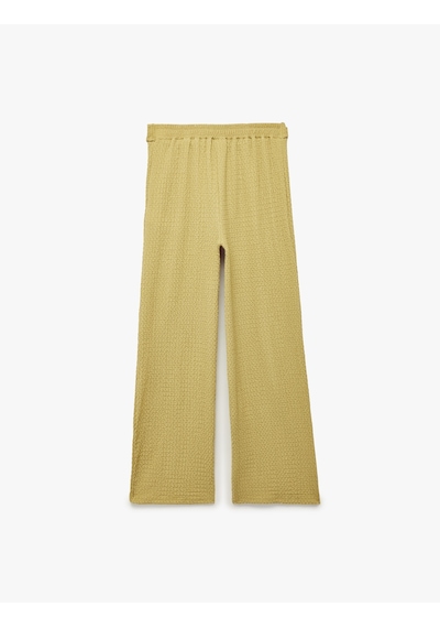 Koton Bağlamalı Bürümcük Kumaş Geniş Paça Pantolon Haki 6skg40179ak