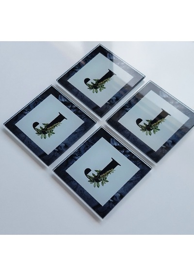 Decorita Cam Bardak Altlığı J Harfli Tasarım 4'lü Takım 10 x 10 CM Çok Renkli