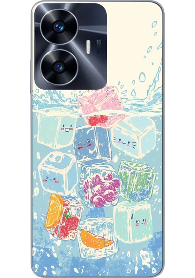 Realme C55 Uyumlu Kare Buzlar Baskılı Silikon Kılıf Renkli