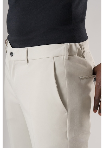 Ecer Slimfit Beli Yarım Lastikli Likralı Duble Paça Yazlık Kumaş Pantolon Açık Gri