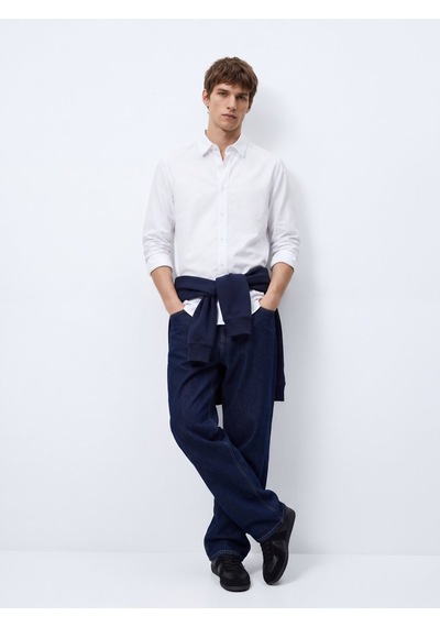 LTB Slim Fit Yaka Detaylı Uzun Kollu Beyaz Gömlek