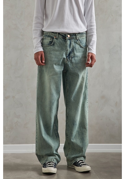 Erkek Ekstra Baggy Jean Pantolon Yeşil