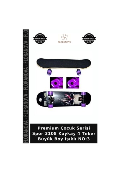 Premium Çocuk Serisi Spor 3108 Kaykay 4 Teker Büyük Boy Işıklı No:3 Çok Renkli