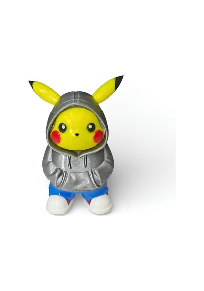 Urban Pikachu Figür Sokak Stil Gümüş Renk Kapüşonlu Karakter Tasarım Dekoratif Koleksiyon 12 Cm
