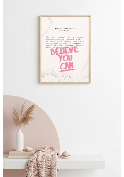 Doğal Ahşap Çerçeveli Retro Pop Art Tablo - Motivasyon Sözü - Pembe Tonlar Huhu2488