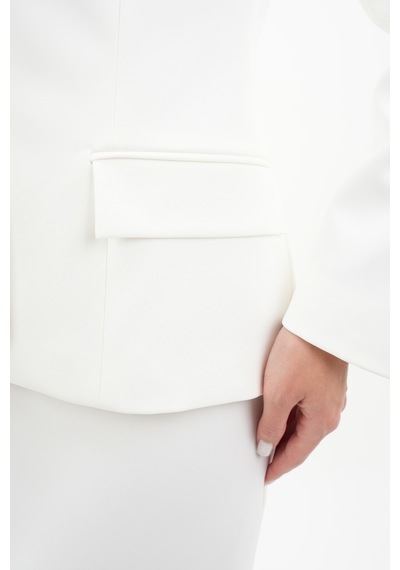Velnara Moda Kırık Beyaz Modern Klasik Kadın Takım Elbise - Düğme Detaylı Ceket & Astarlı Kalem Etek Kırık Beyaz - 942457488 Kırık Beyaz
