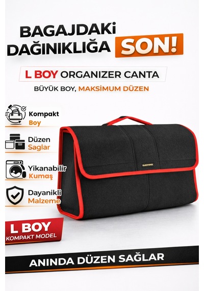 Oto Bagaj Organizer Bagaj Çantası L Boy Kaymaz Cırt Bantlı Velur Kompakt Düzenleyici - Vlx1