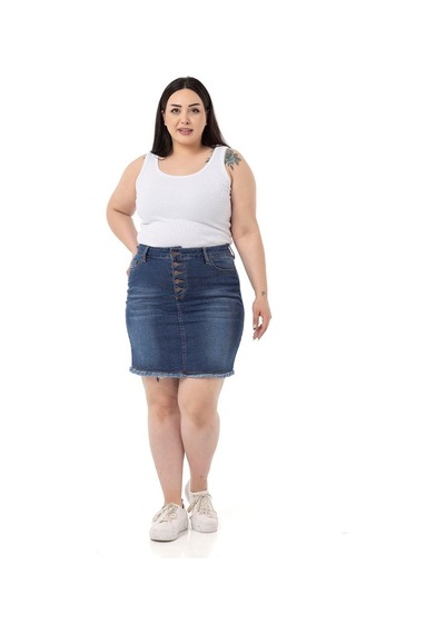 Disentis Büyük Beden Eteği Püsküllü Düğme Detaylı Mavi Denim Mini Etek-mavi Mavi