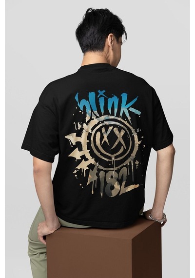 Sevbano Blink-182 Baskılı Unisex Oversize Rock Metal Müzik Grubu Tişört Siyah