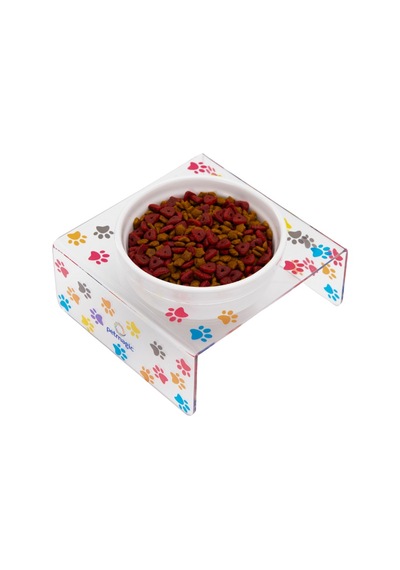 Petmagic Akrilik Beyaz Seramik Tekli Evcil Hayvan Kedi Ve Mini Irk Köpek Mama Kabı-şeffaf Pati