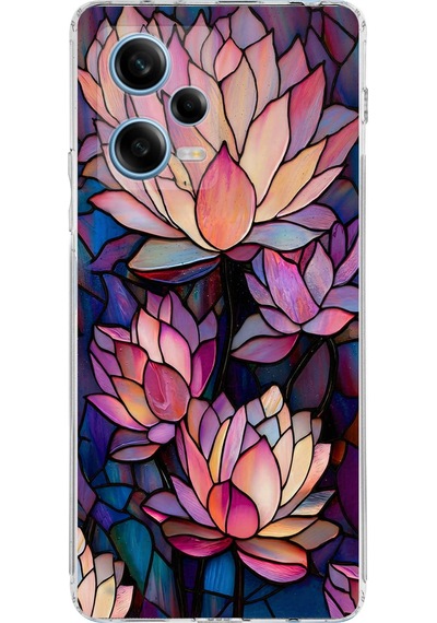 Printify Redmi Note 12 Pro 5g İle Uyumlu Vitray Sessiz Lotus Tasarımlı Şeffaf Silikon Kılıf Şeffaf