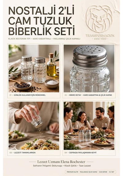 Retro 2li Cam Tuzluk Biberlik Seti Klasik Kare Kabartmalı Baharatlık Takımı Paslanmaz Çelik Vidalı Metal Kapaklı Diğer