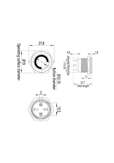 Motorobit 16H-P1-E 16Mm Düz Yaylı Işıklı Metal Buton - Kırmızı