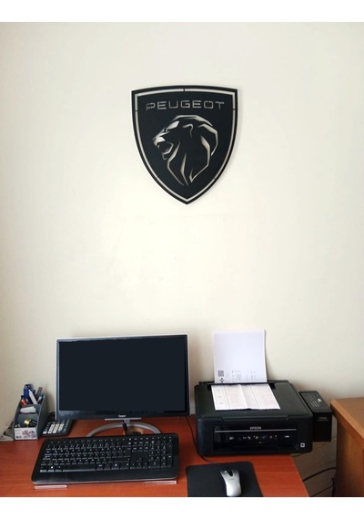 Motto Dekor Lazer Kesim Metal Peugeot Logosu Peugeot Armalı Pego Duvar Dekoru 40x44 Cm Siyah