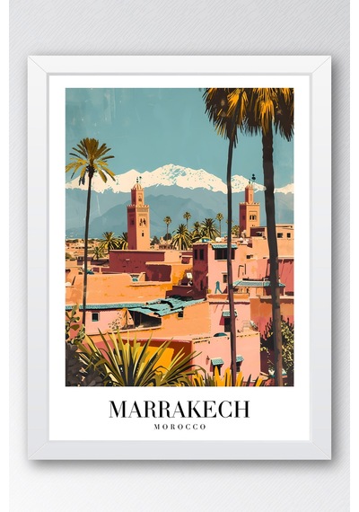 Marrakech Morocco Vintage Seyahat Posteri Çerçeveli Tablo - Premium Atlas Dağları Elit Duvar Dekoru Beyaz Marrakech Morocco Vintage Seyahat Posteri Çerçeveli Tablo - Premium Atlas Dağları Elit Duvar Dekoru Beyaz