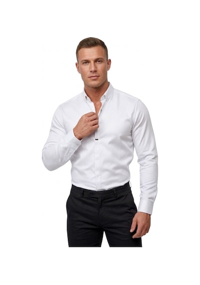 Deepsea Beyaz Slim Fit Likralı Kolay Ütülenebilir Gizli Düğmeli Erkek Gömlek 2602614