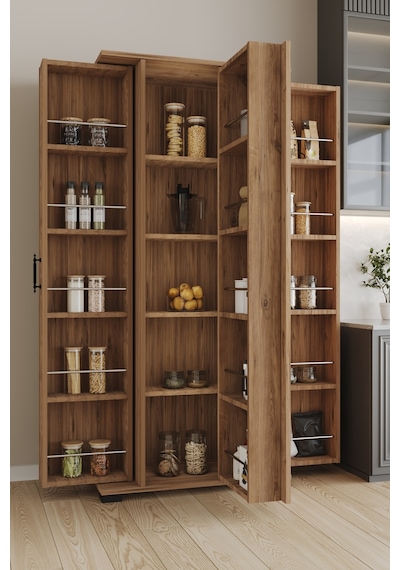 Aeka Ae-3083 Hazal Çok Amaçlı Mutfak Dolabı 3 Kapaklı 15 Raflı Kiler Dolabı Modern Tasarım 170x138x77,5 Çam