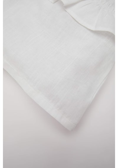DeFacto Kız Bebek Bisiklet Yaka Flamlı Poplin Kısa Kollu Bluz E2849A525SMWT32 Beyaz