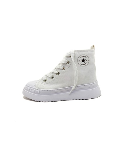 Gdt Ayakkabı Unisex Beyaz Keten Bilekli Bağcıklı Çocuk Sneakers