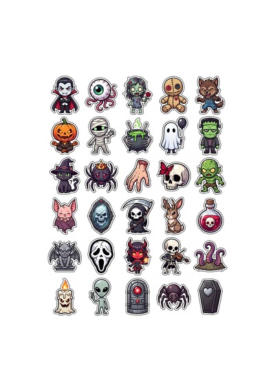 30 Adet Chibi Sevimli Korku Karakterleri Sticker Seti - Laptop Defter Telefon Ajanda İçin Çok Renkli
