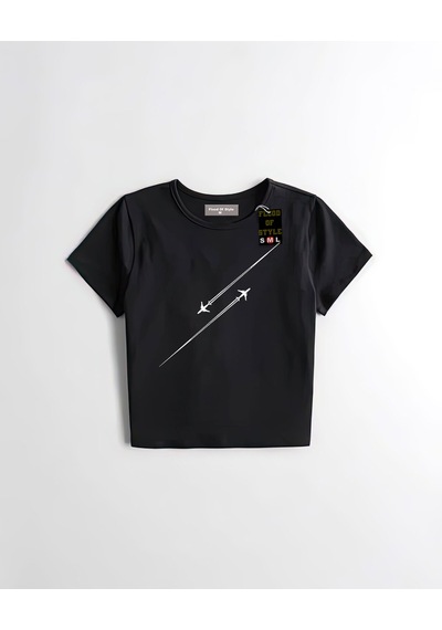 Flood Of Style Siyah Babby Tee Uçak Özel Tasarım