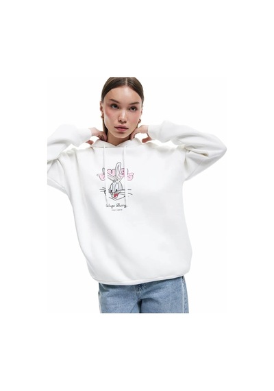 Koton Bugs Bunny Lisanslı Arkası Baskılı Şardonlu Ekru Kadın Sweatshirt 6wal10159ık Ekru