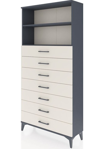 Arges Dolap 2 Raflı 7 Çekmeceli 88x30x182 Antrasit-aytaşı Antrasit