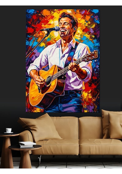 Ahşap Tablo Gitar Çalan Şarkıcı Renkli Sanat Dekoratif Tablolar