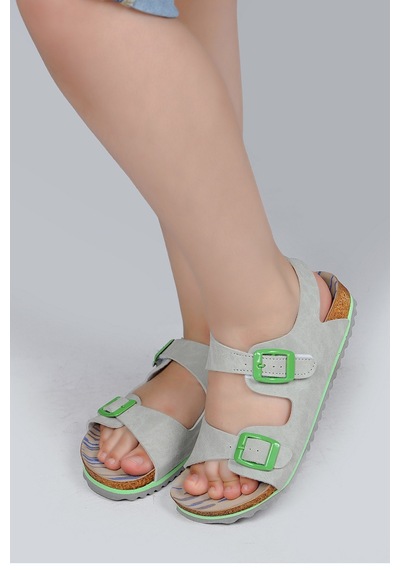 Jump 50023 Çift Tokalı Kız Çocuk Sandalet Gri