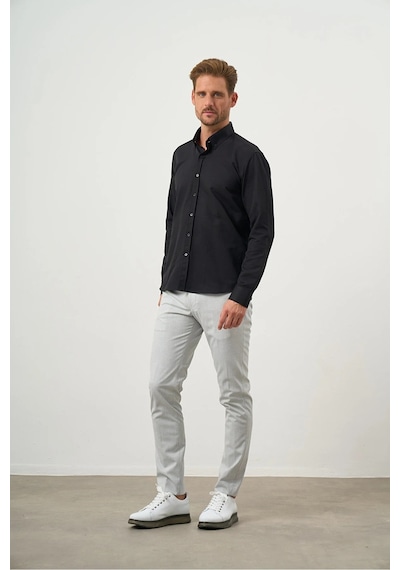 Morven Erkek Siyah Slim Fit Düğmeli Yaka Gömlek Siyah