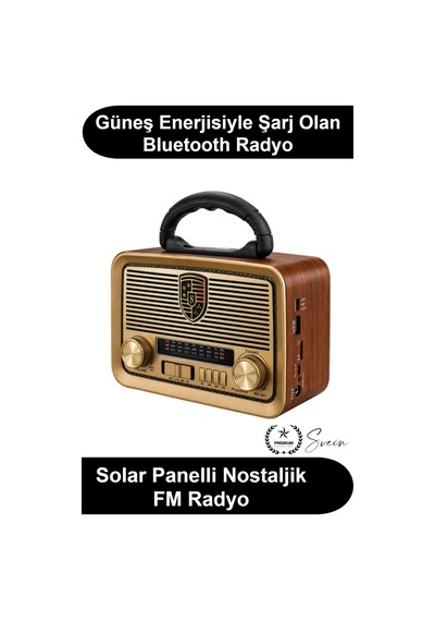 Nostaljikradyo Solar Panelli Retro Fm Radyo Bluetooth Hoparlör Şarjlı Led Fenerli Usb Tf Kart Mp3 Ç