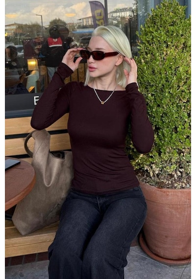 Acı Kahve Kayık Yaka Modal Kaşmir Ultra Hafif Body Mg2627 Acı Kahverengi