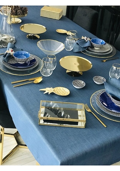 Valerium Simli İndigo Masa Örtüsü 150 X 220 Indigo