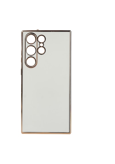Forzacase Samsung Galaxy S23 Ultra Uyumlu Luxury Serisi Altın Çerçeveli Silikon Kılıf Beyaz