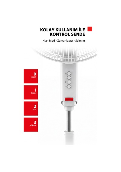 Jet Tasarımlı Beyaz 5 Kanatlı Ayaklı Vantilatör F-ase50cıs W