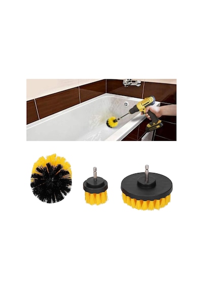 Kyrotech 3 Lü Matkap Fırça Başlık Seti, Ultra Dayanıklı Naylon Temizlik Fırçası, Banyo, Mutfak,