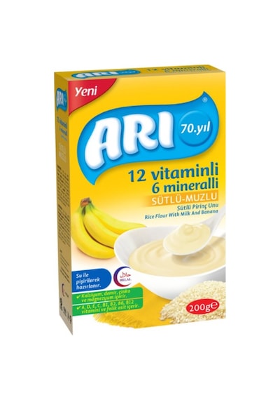 Arı 12 Vitaminli 6 Mineralli Sütlü Muzlu 6+ Ay Pirinç Unu 2 x 200 G