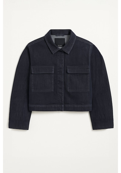 Kadın Cepli Oversize Lacivert Denim Ceket Gömlek Lacıvert