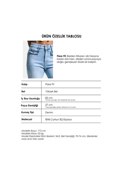 it's basic Kadın Ice 4s6-3 Flare Fit High Waist Esnek Kumaş Denim Jean Buz Mavi