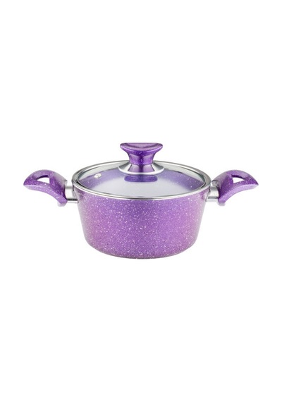 18 Cm Granit Derin Tencere Cam Kapak - Violet Violet