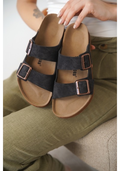 Daxtors Arizona Günlük Ortopedik Unisex Çift Tokalı Terlik Siyah