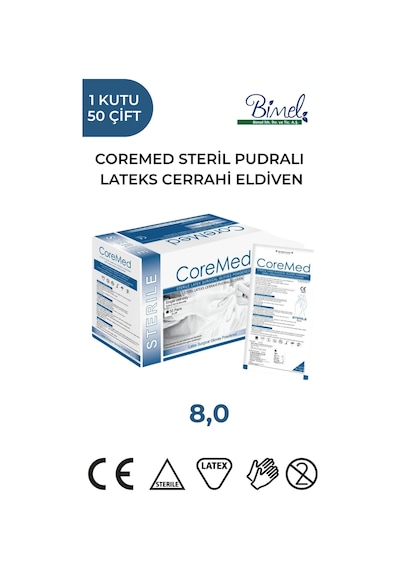 Steril Cerrahi Lateks Pudralı Eldiven 8 Beden 50 Çift