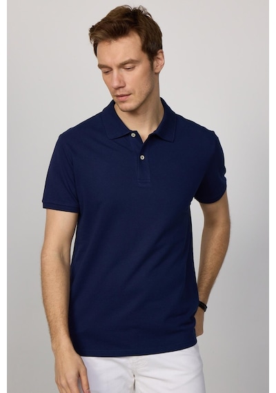 Tudors Erkek Slim Fit Dar Kesim %100 Pamuk Düz Pike Lacivert Polo Yaka Tişört-30496-lacivert Lacivert