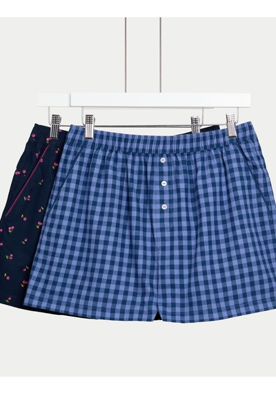Marks & Spencer 2’li Paket Saf Pamuklu Baskılı Pijama Şortları T37003456S Mavi Mix